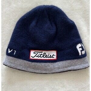 Titleist Footjoy Beanie FJ Pro V1 100% Extra Fine Merino Wool Golf Hat Blue Gray